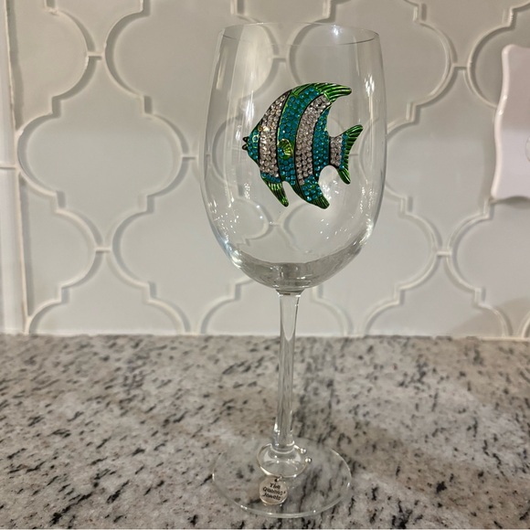 The Queens' Jewels Other - The Queens’ Jewels Turquoise Tropical Fish Jeweled Stemmed Wine Glass